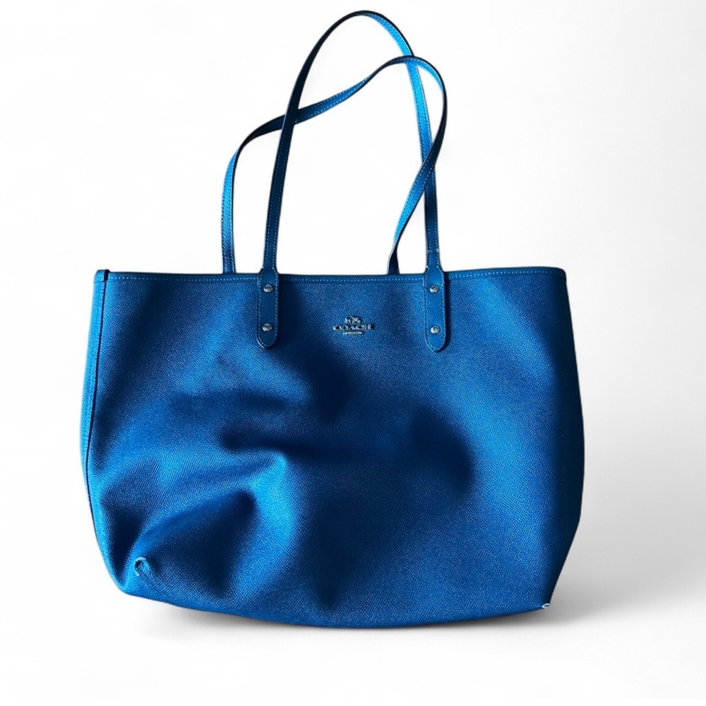 Coach Blue Tote with Matching Pouch - Picture 2 of 6